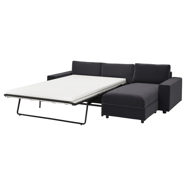 VIMLE 3-seat sofa-bed with chaise longue, with wide armrests/Djuparp dark grey, 200x140 cm