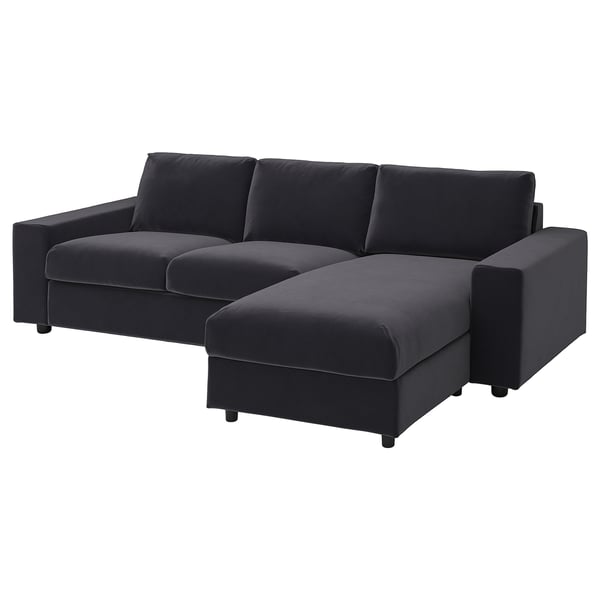 VIMLE 3-seat sofa-bed with chaise longue, with wide armrests/Djuparp dark grey, 200x140 cm