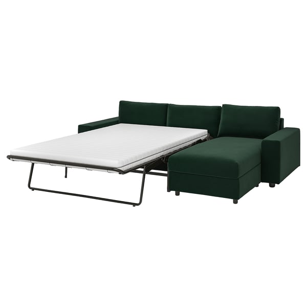 VIMLE 3-seat sofa-bed with chaise longue, with wide armrests/Djuparp dark green, 285 cm