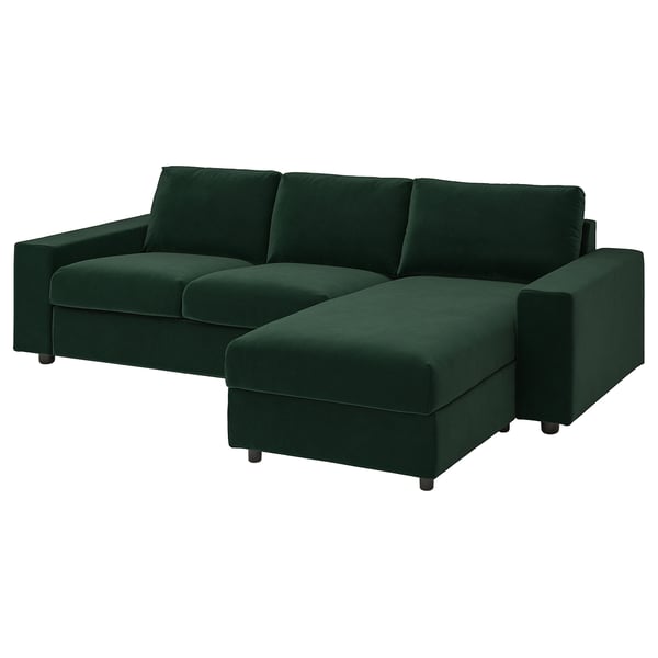 VIMLE 3-seat sofa-bed with chaise longue, with wide armrests/Djuparp dark green, 200x140 cm