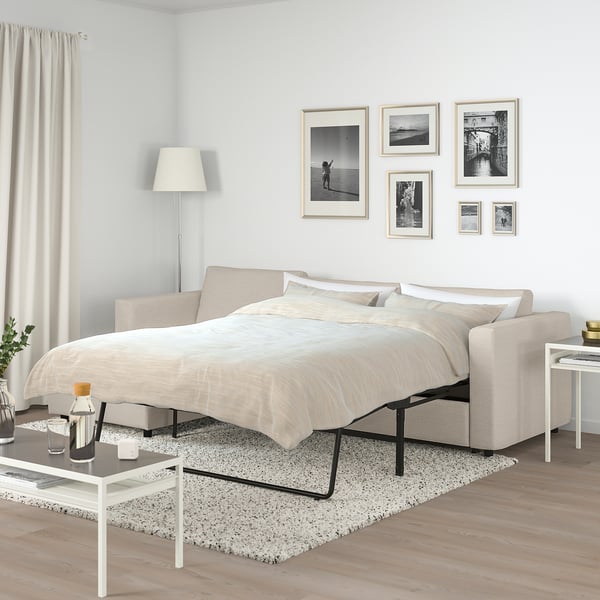 VIMLE 3-seat sofa-bed with chaise longue, with wide armrests/Gunnared beige, 285 cm