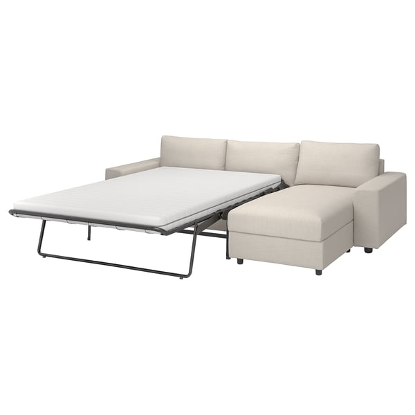 VIMLE 3-seat sofa-bed with chaise longue, with wide armrests/Gunnared beige, 285 cm