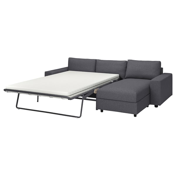 VIMLE 3-seat sofa-bed with chaise longue, with wide armrests Gunnared/medium grey, 285 cm