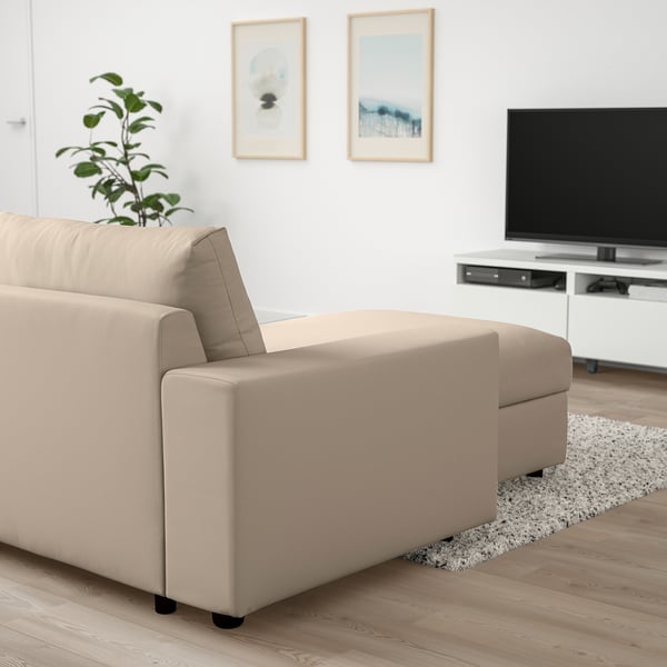 VIMLE 3-seat sofa-bed with chaise longue, with wide armrests/Hallarp beige, 200x140 cm