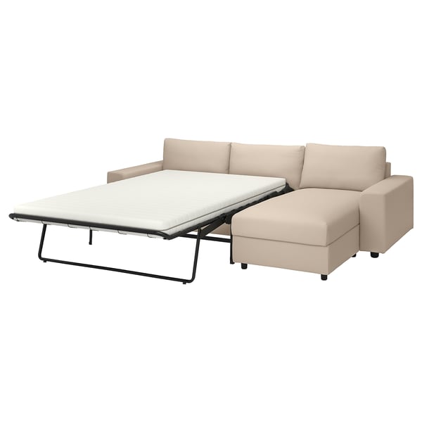 VIMLE 3-seat sofa-bed with chaise longue, with wide armrests/Hallarp beige, 285 cm