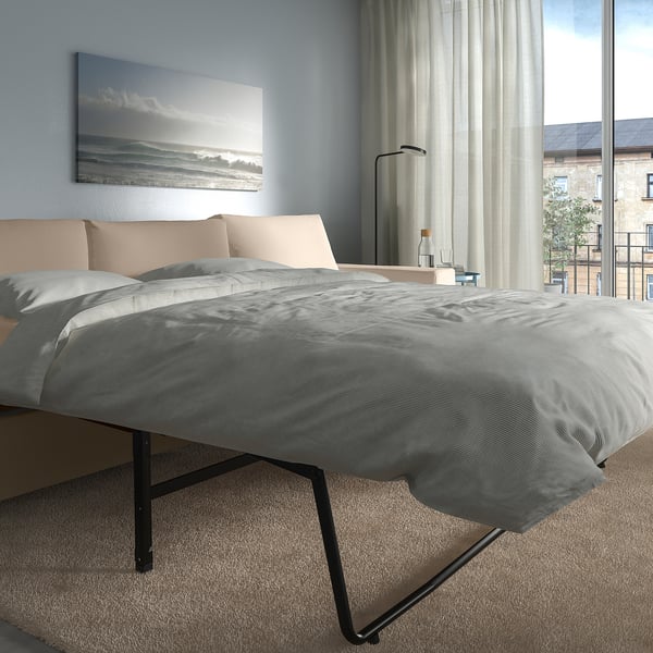 VIMLE 3-seat sofa-bed with chaise longue, with wide armrests/Hallarp beige, 285 cm