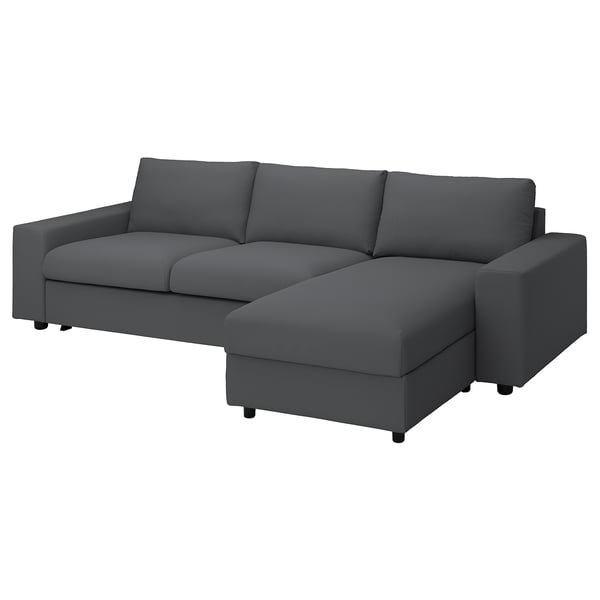 VIMLE 3-seat sofa-bed with chaise longue, with wide armrests/Hallarp grey, 285 cm