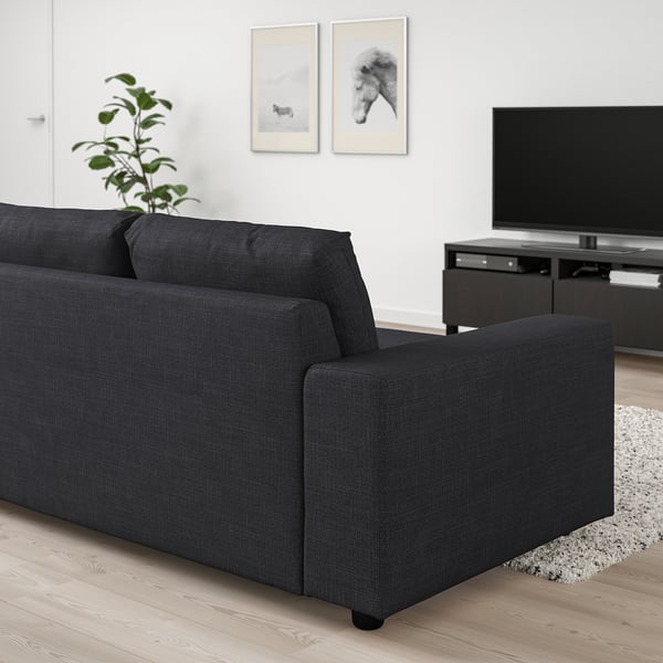 VIMLE 3-seat sofa-bed with chaise longue, with wide armrests/Hillared anthracite, 200x140 cm