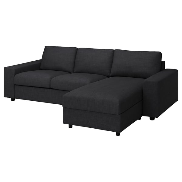 VIMLE 3-seat sofa-bed with chaise longue, with wide armrests/Hillared anthracite, 200x140 cm