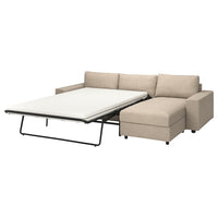 VIMLE - 3-seater sofa bed/chaise-longue, with wide arms/Hillared beige