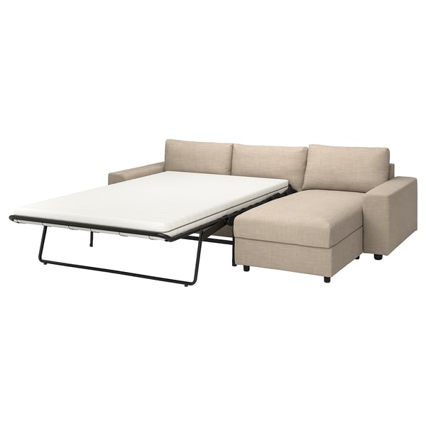 VIMLE 3-seat sofa-bed with chaise longue, with wide armrests/Hillared beige, 200x140 cm