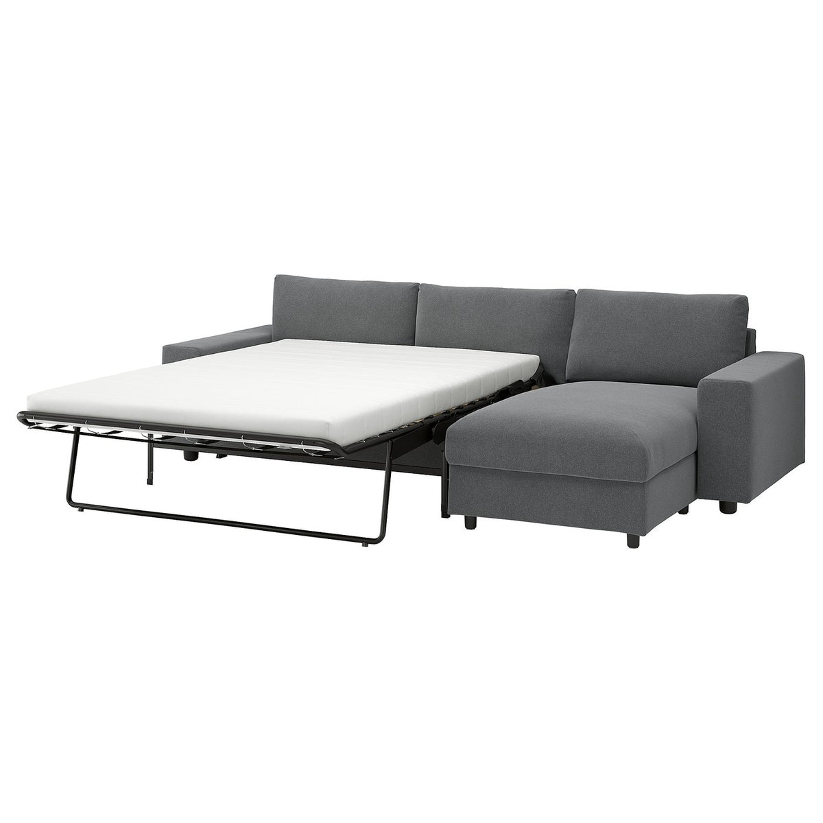 VIMLE 3-seat sofa-bed with chaise longue, with wide armrests/Johanneshov dark grey, 285 cm