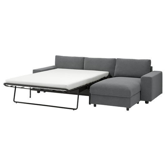 VIMLE 3-seat sofa-bed with chaise longue, with wide armrests/Johanneshov dark grey, 285 cm