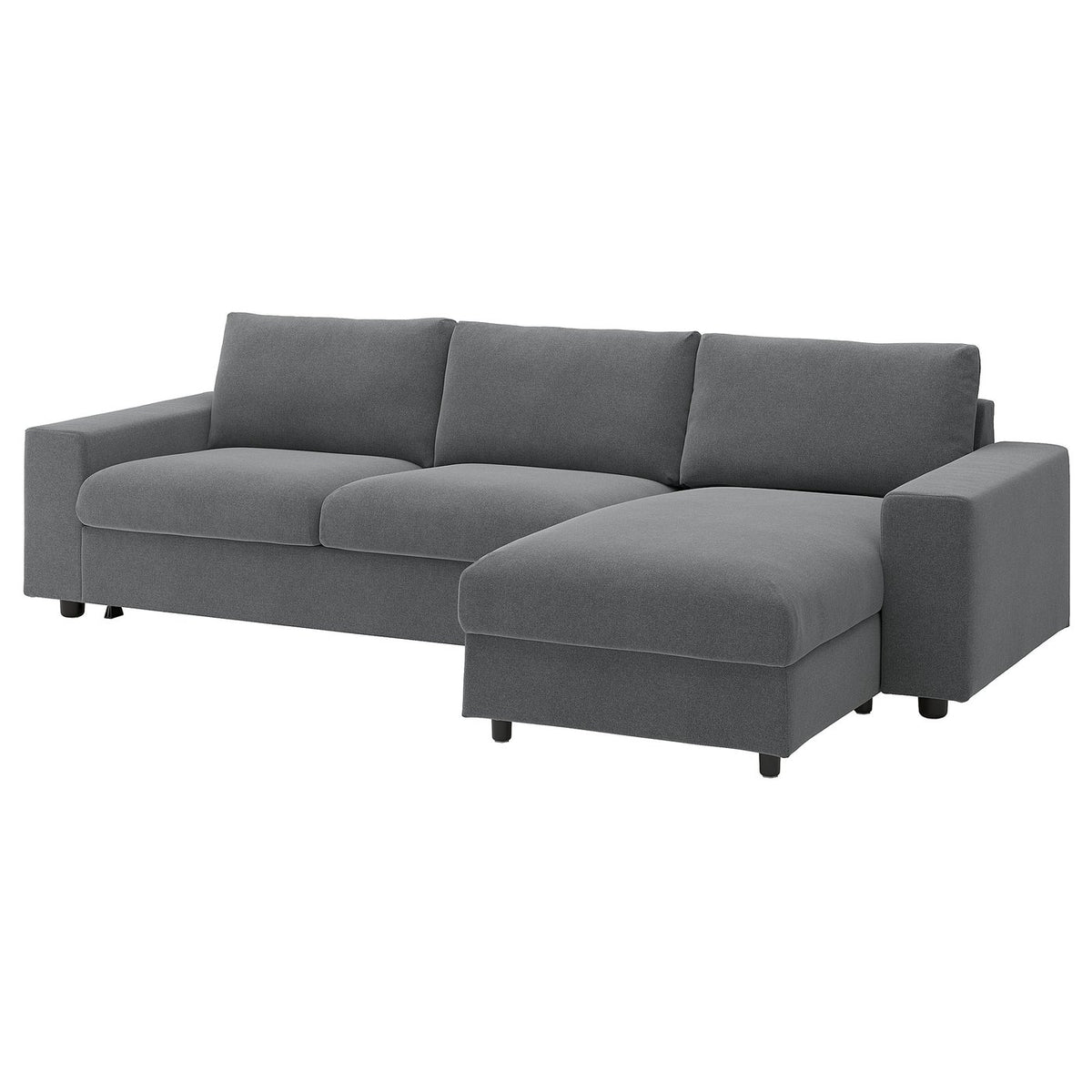 VIMLE 3-seat sofa-bed with chaise longue, with wide armrests/Johanneshov dark grey, 285 cm