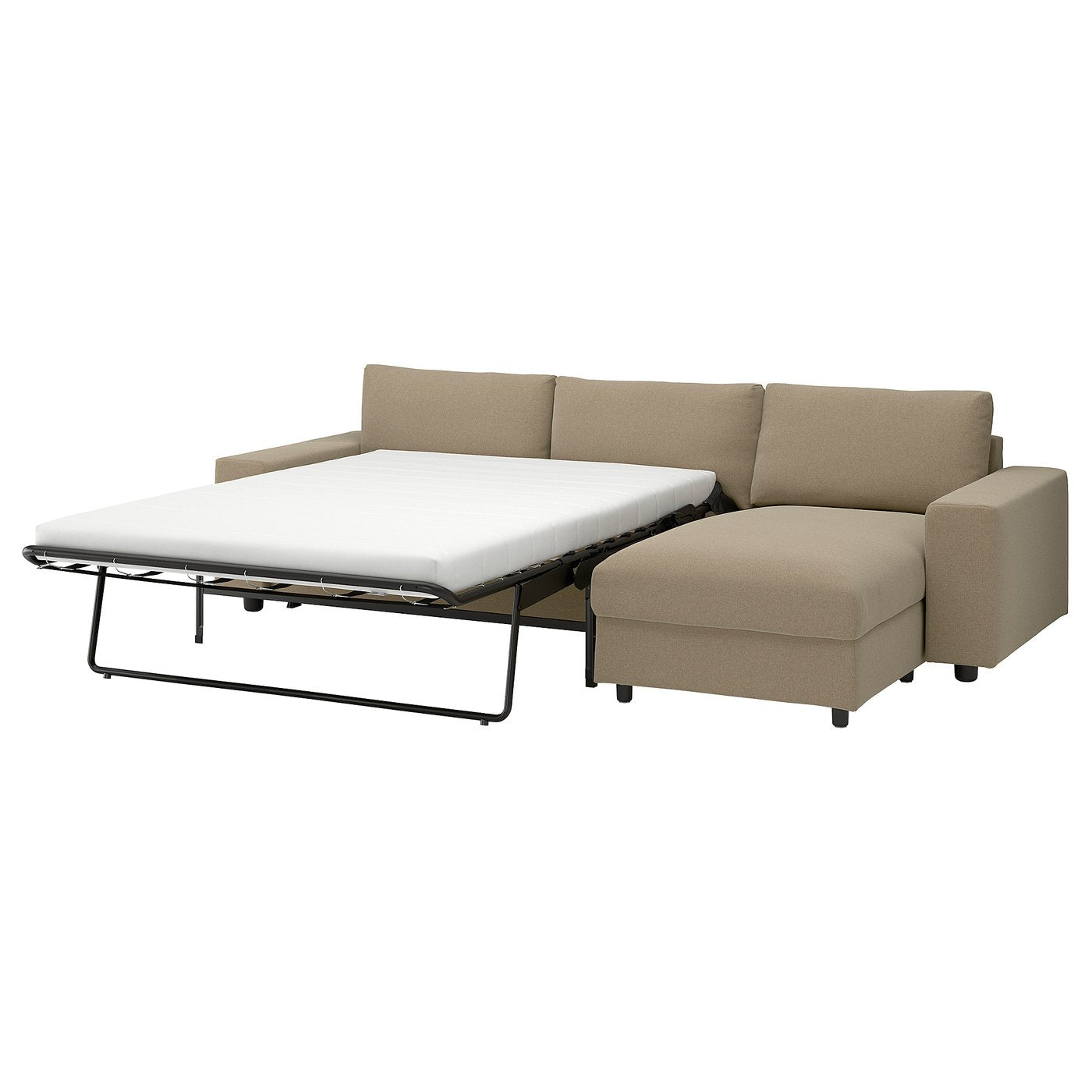 VIMLE 3-seat sofa-bed with chaise longue, with wide armrests/Johanneshov brown-beige, 285 cm