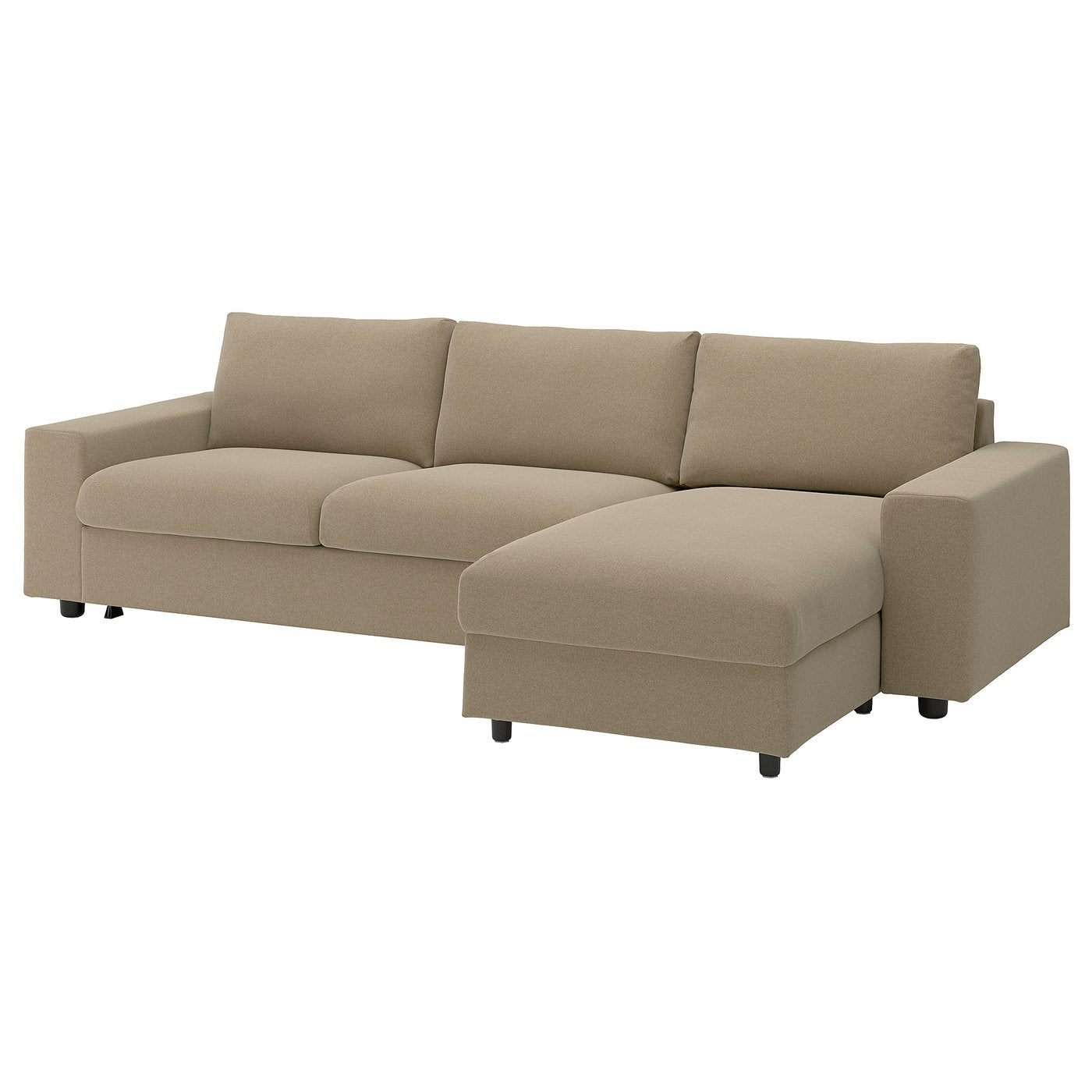 VIMLE 3-seat sofa-bed with chaise longue, with wide armrests/Johanneshov brown-beige, 285 cm