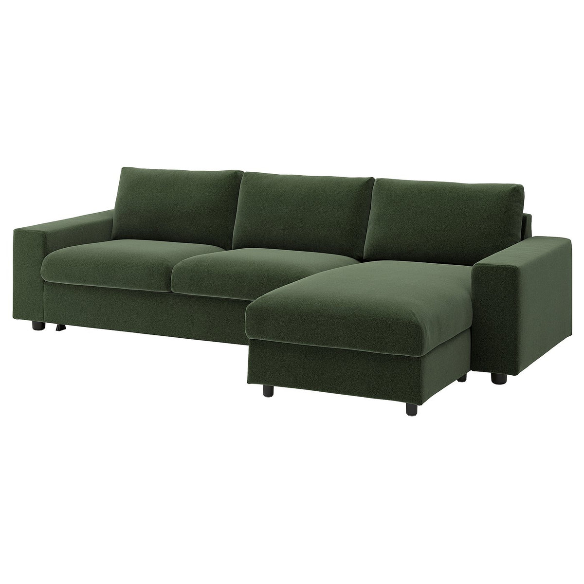 VIMLE 3-seat sofa-bed with chaise longue, with wide armrests/Johanneshov dark green, 285 cm