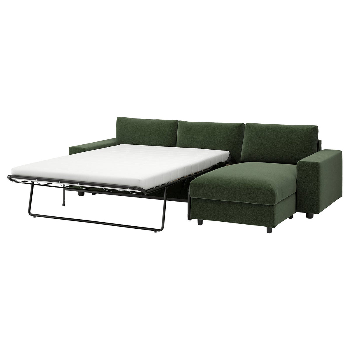 VIMLE 3-seat sofa-bed with chaise longue, with wide armrests/Johanneshov dark green, 285 cm