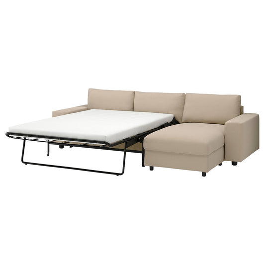 VIMLE 3-seat sofa-bed with chaise longue, with wide armrests/Kelinge beige, 285 cm