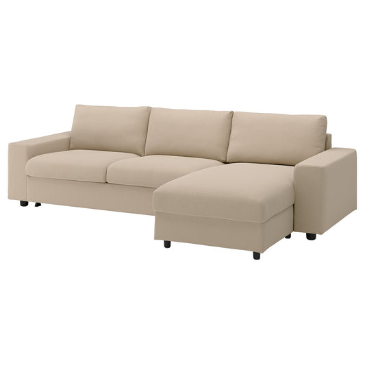VIMLE 3-seat sofa-bed with chaise longue, with wide armrests/Kelinge beige, 285 cm