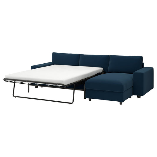 VIMLE 3-seat sofa-bed with chaise longue, with wide armrests/Kelinge dark blue, 285 cm