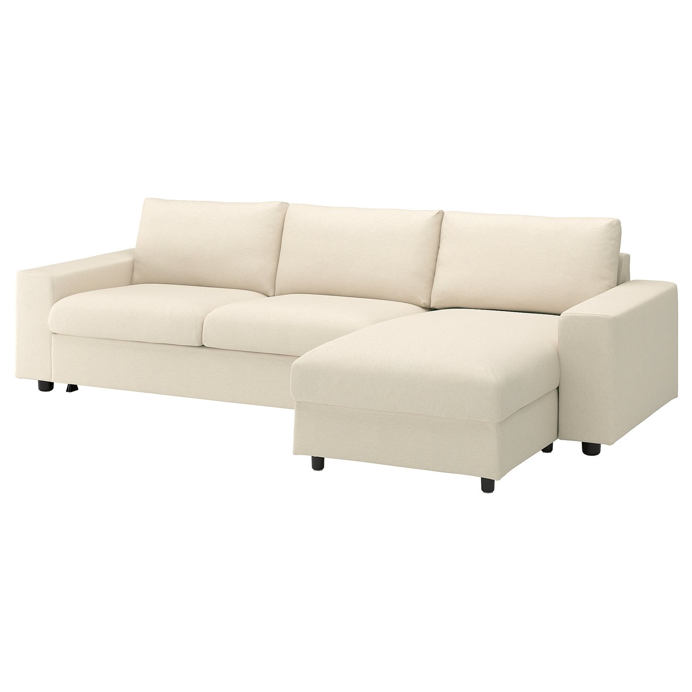VIMLE 3-seat sofa-bed with chaise longue, with wide armrests/Knäbäck light beige, 285 cm