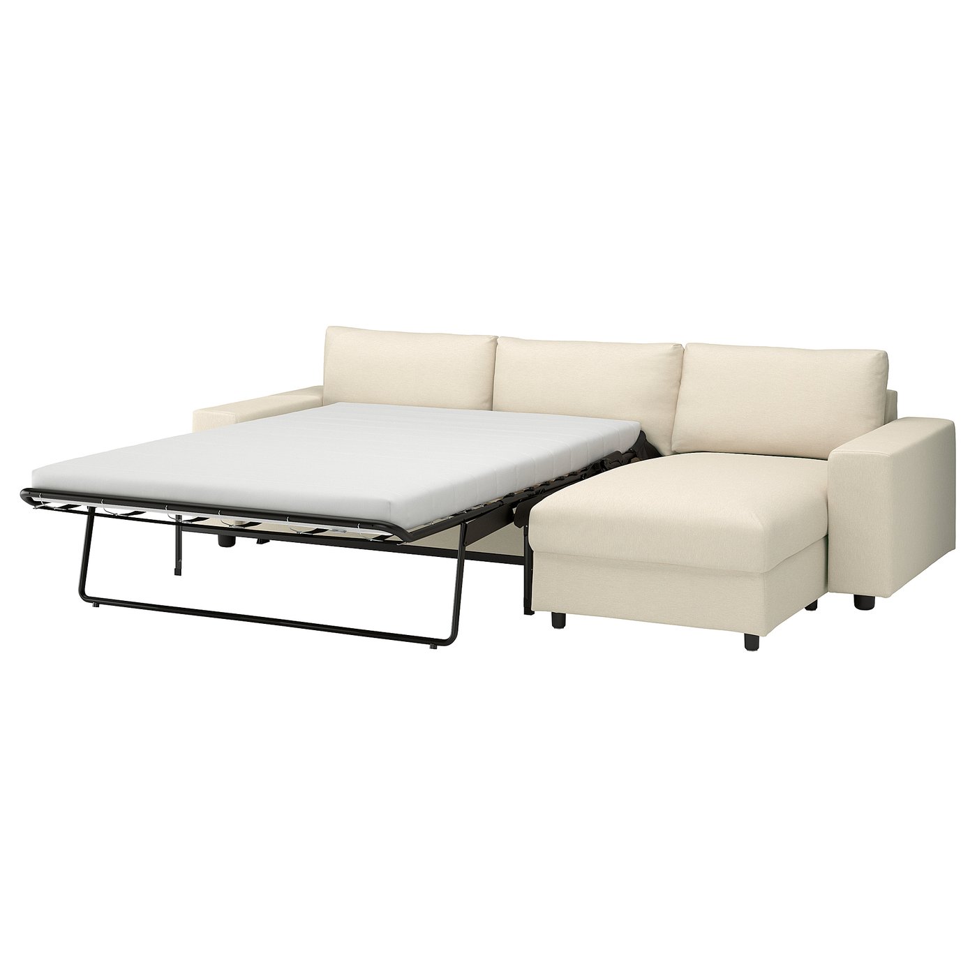 VIMLE 3-seat sofa-bed with chaise longue, with wide armrests/Knäbäck light beige, 285 cm
