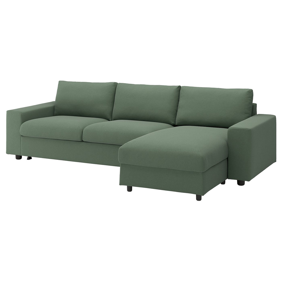 VIMLE 3-seat sofa-bed with chaise longue, with wide armrests/Knäbäck grey-green, 285 cm