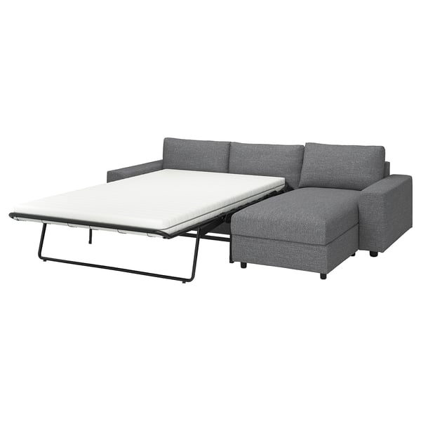 VIMLE 3-seat sofa-bed with chaise longue, with wide armrests/Lejde grey/black, 200x140 cm