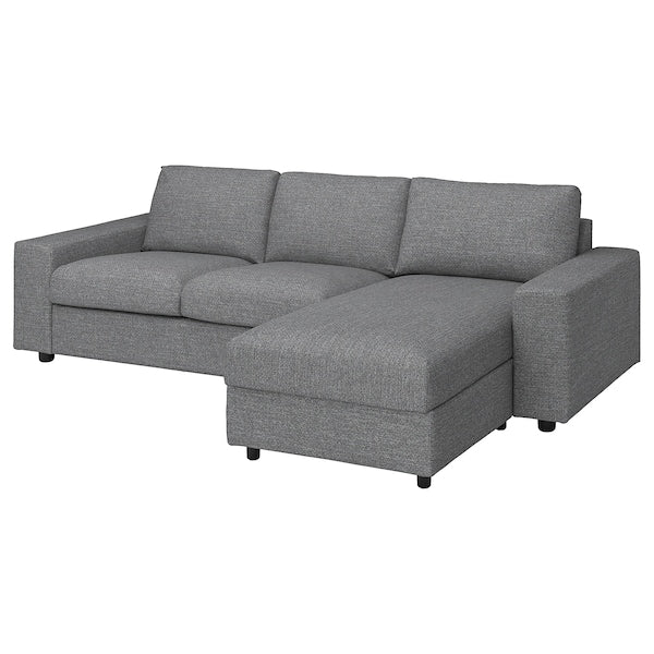 VIMLE - 3-seater sofa bed/chaise-longue, with wide armrests/Lejde grey/black ,