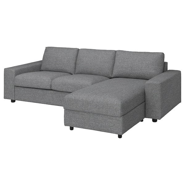 Ikea VIMLE - 3-seater sofa bed/chaise-longue, with wide armrests/Lejde grey/black ,