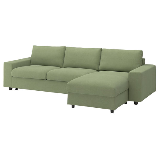 VIMLE 3-seat sofa-bed with chaise longue, with wide armrests/Mosshed grey-green, 285 cm