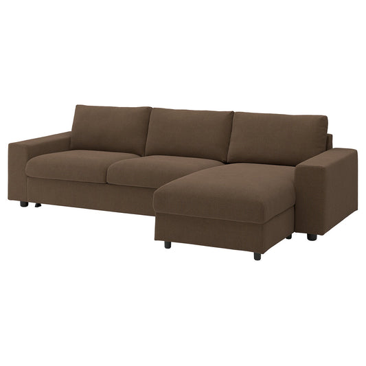 VIMLE 3-seat sofa-bed with chaise longue, with wide armrests/Mosshed dark brown, 285 cm