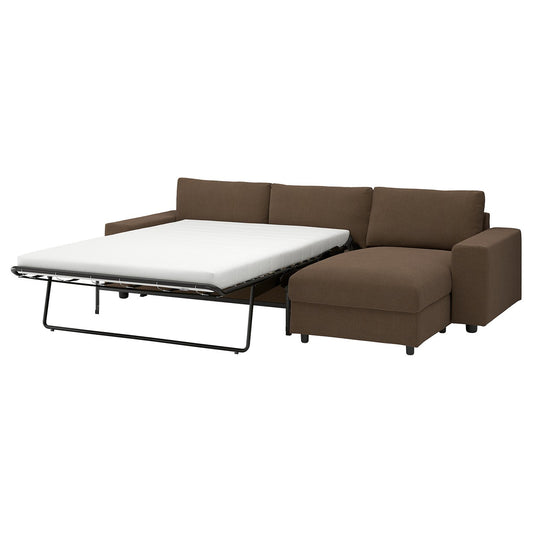 VIMLE 3-seat sofa-bed with chaise longue, with wide armrests/Mosshed dark brown, 285 cm