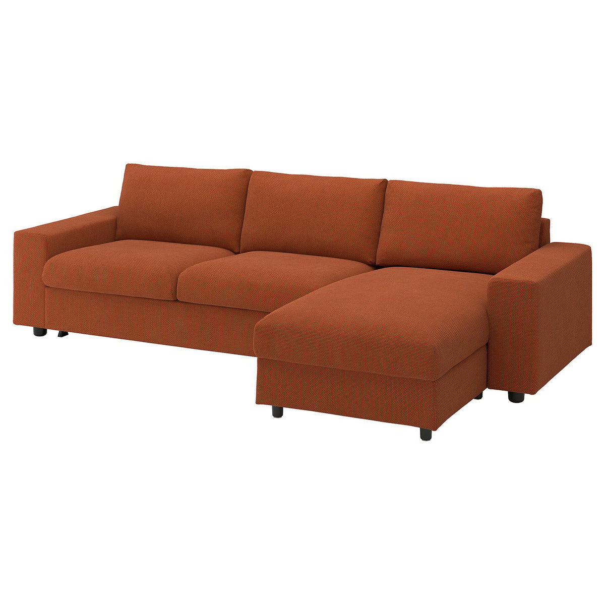 VIMLE 3-seat sofa-bed with chaise longue, with wide armrests/Mosshed red-brown, 285 cm