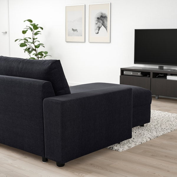 VIMLE - 3-seater sofa bed/chaise-longue, with wide armrests/Saxemara blue-black ,