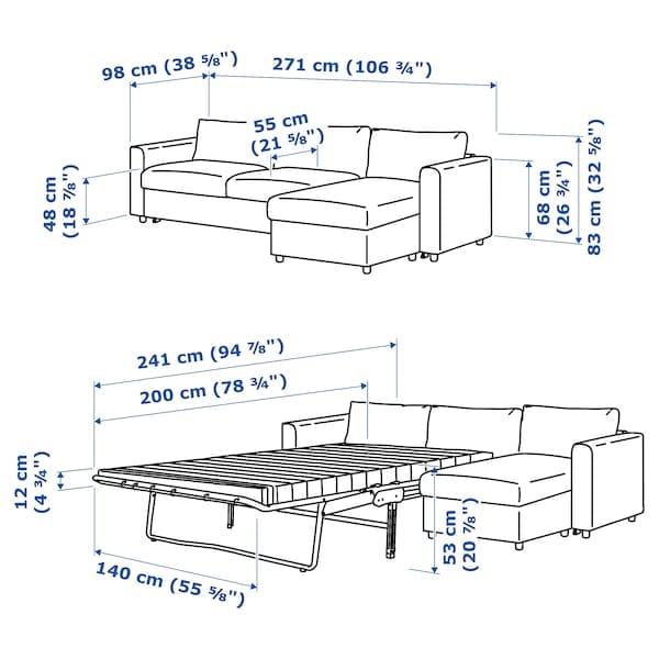 Ikea VIMLE Sofa bed 3 seater/chaise-longue - Grann/Bomstad black ,