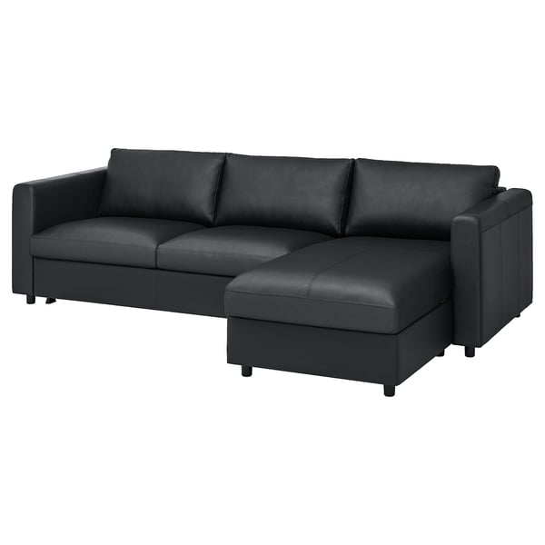 VIMLE Sofa bed 3 seater/chaise-longue - Grann/Bomstad black ,