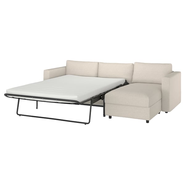 VIMLE 3-seat sofa-bed with chaise longue, Gunnared beige, 271 cm