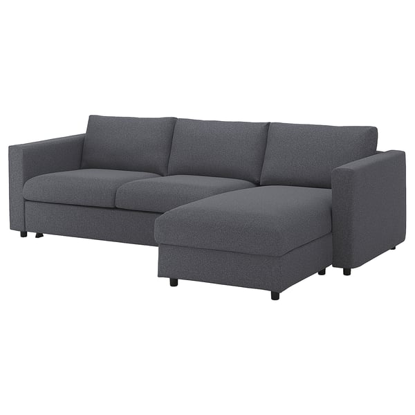 VIMLE 3-seat sofa-bed with chaise longue, Gunnared medium grey, 271 cm