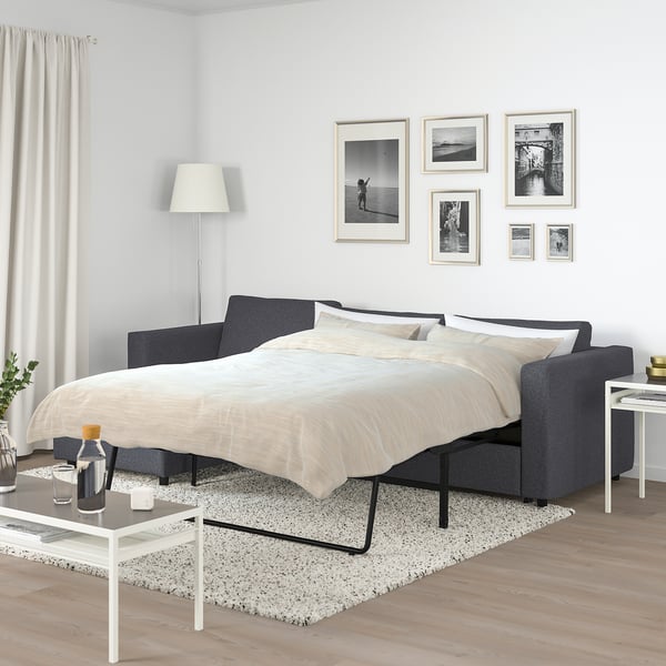 VIMLE 3-seat sofa-bed with chaise longue, Gunnared medium grey, 271 cm