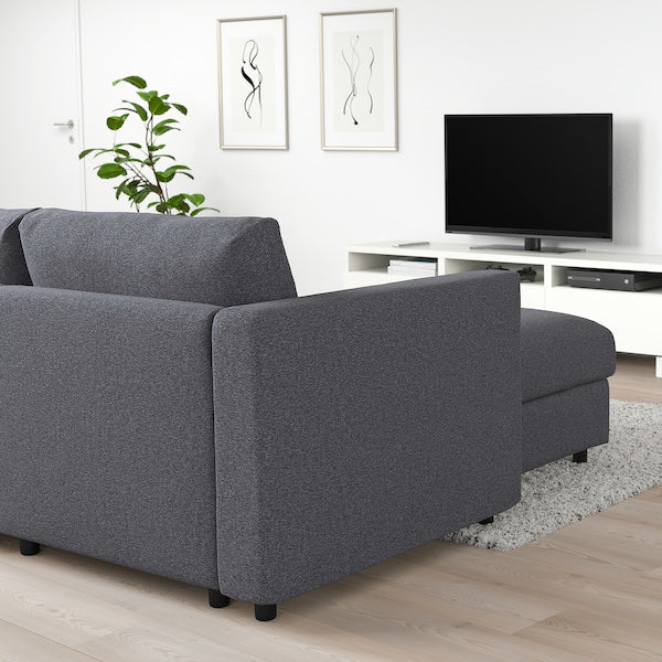 VIMLE - 3-seater sofa bed/chaise-longue, Gunnared smoke grey ,