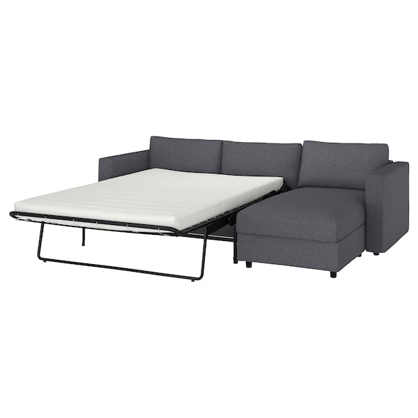 VIMLE - 3-seater sofa bed/chaise-longue, Gunnared smoke grey ,