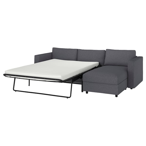 VIMLE 3-seat sofa-bed with chaise longue, Gunnared medium grey, 271 cm