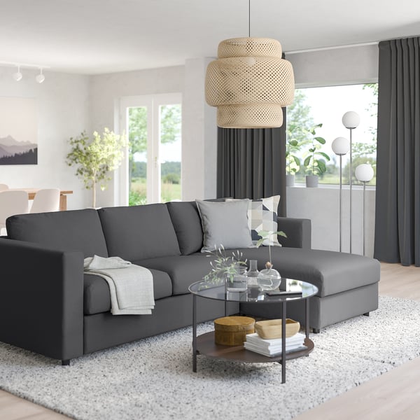 VIMLE 3-seat sofa-bed with chaise longue, Hallarp grey, 271 cm