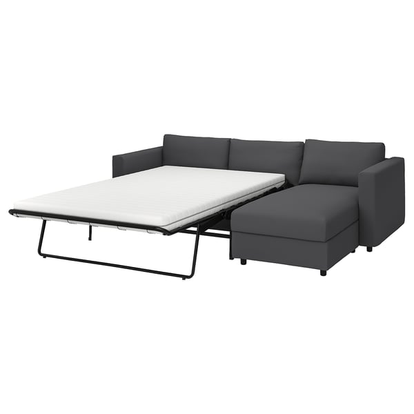 VIMLE 3-seat sofa-bed with chaise longue, Hallarp grey, 200x140 cm
