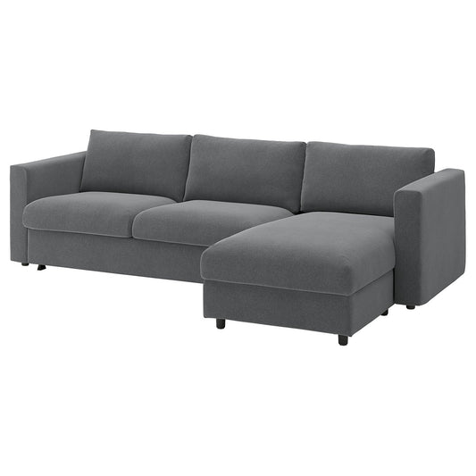 VIMLE 3-seat sofa-bed with chaise longue, Johanneshov dark grey, 271 cm