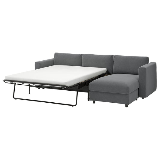 VIMLE 3-seat sofa-bed with chaise longue, Johanneshov dark grey, 271 cm