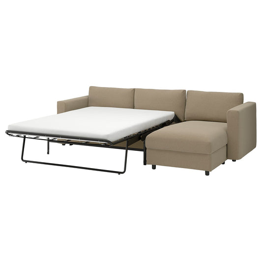 VIMLE 3-seat sofa-bed with chaise longue, Johanneshov brown-beige, 271 cm