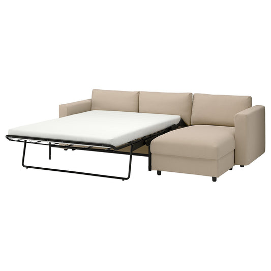 VIMLE 3-seat sofa-bed with chaise longue, Kelinge beige, 271 cm